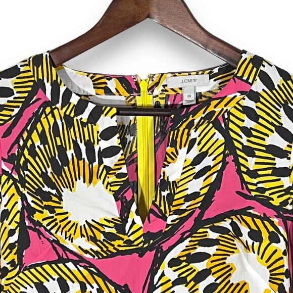 J Crew Cotton Tunic Dress Electric Kiwi Print V Neck 3/4 Sleeve 00 - Picture 3 of 12